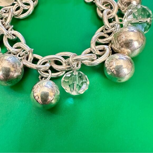 Chico's Silver Tone Beaded Heart Charm Toggle Bracelet - 6.5 - 7.5" - Picture 2 of 3